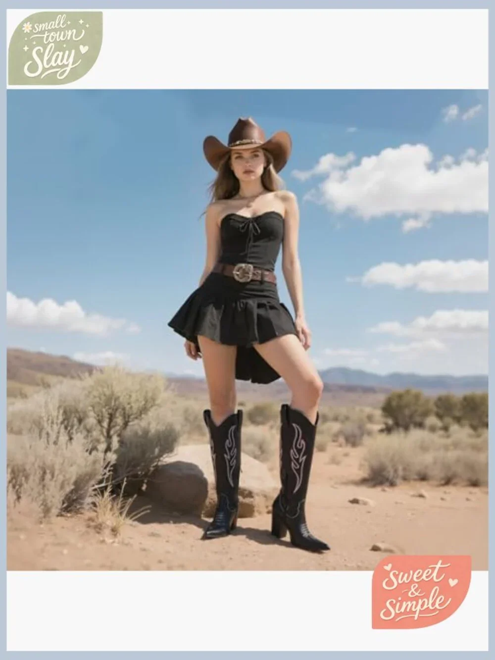Knee High Cowboy Boots Pointed Toe Chunky Heel Side Zip Western Boots - Picture 4 of 7